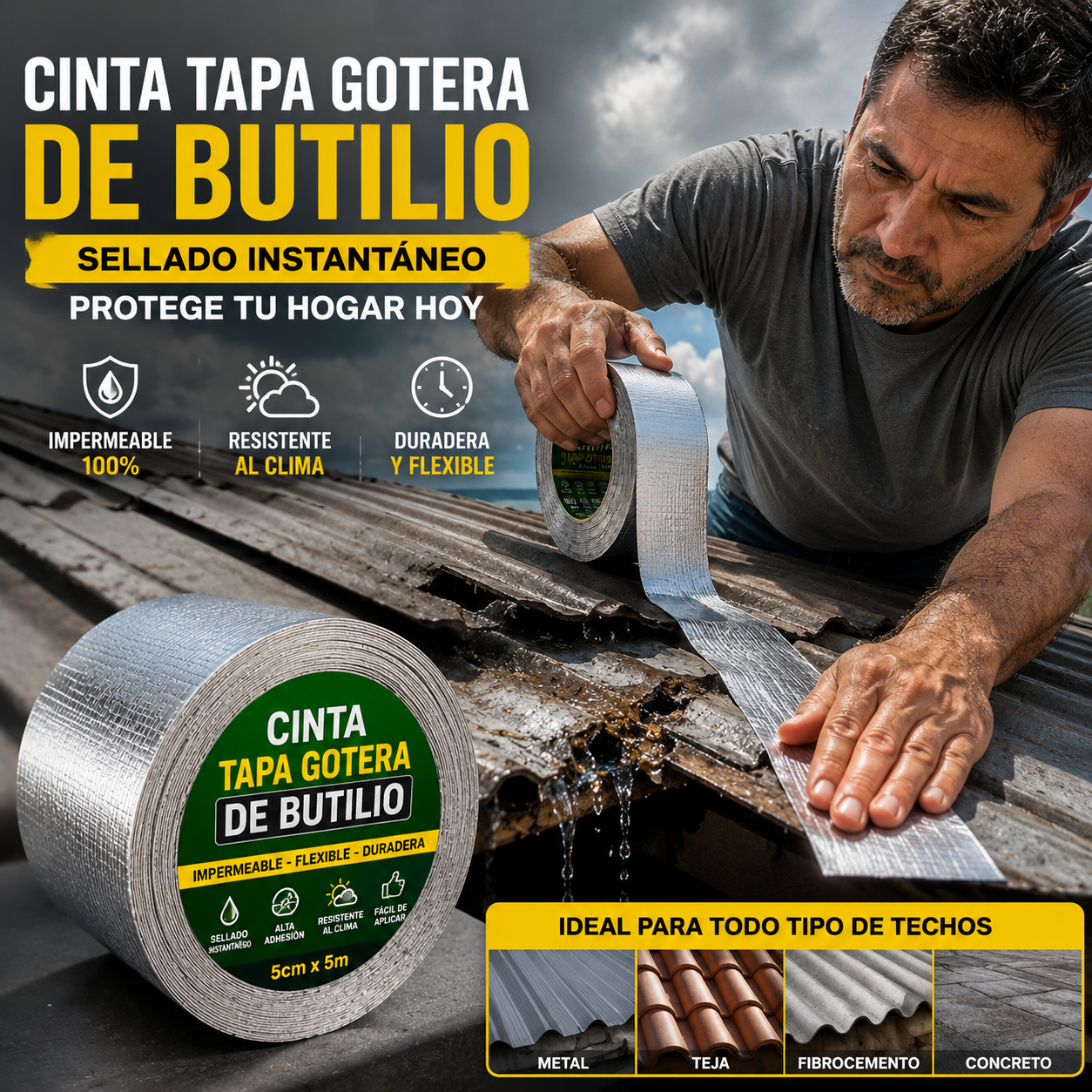 Cinta Tapa Gotera De Butilo 10cm X 5mts